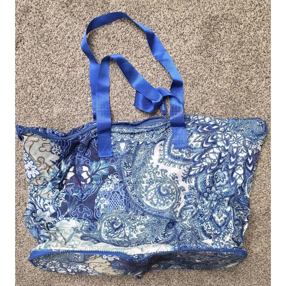Chico's Travel Tote Bag Compact Lightweight Paisley Blue Purple Foldable